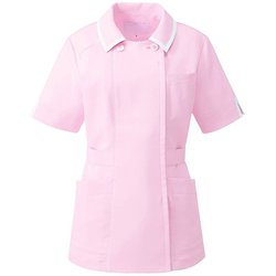 レディスジャケット半袖 11号 ピンク×ホワイト YW132-3