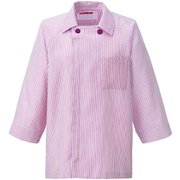 衿付きコックシャツ L ワインストライプ 680-38