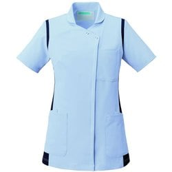 レディススクラブ(衿付き) L サックス×ネイビー 973-41