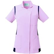 レディススクラブ(衿付き) S ピンク×ネイビー 973-43