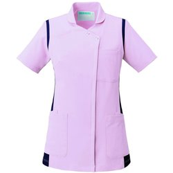 レディススクラブ（衿付き） L ピンク×ネイビー 973-43