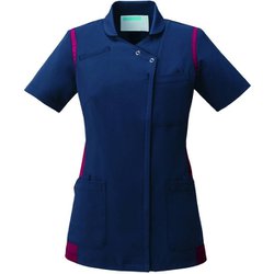 レディススクラブ(衿付き) 4L ネイビー×ワイン 973-48