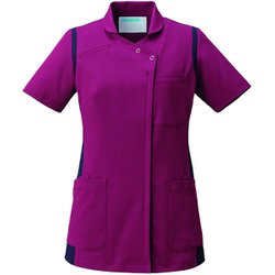 レディススクラブ(衿付き) L ワイン×ネイビー 973-45