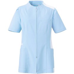 レディスジャケット 半袖 3L サックス×ホワイト 764-41