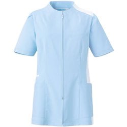 レディスジャケット 半袖 4L サックス×ホワイト 764-41