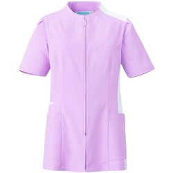 レディスジャケット 半袖 3L ピンク×ホワイト 764-43