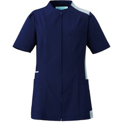 レディスジャケット 半袖 M ネイビー×グレー 764-48