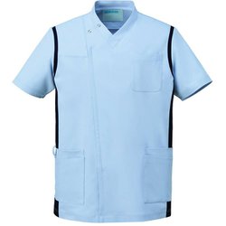 メンズスクラブ（前開） 5L サックス×ネイビー 974-41