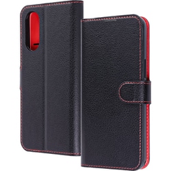 BASIO active3 Like standard 耐衝撃 マグネットベルト シンプル 手帳型レザーケース/ブラック_レッド RT-BSOA3ELC1/BR