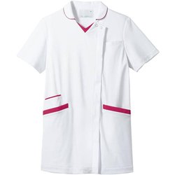 スクラブ(レディス・半袖) LL 白/バーガンディ 73-2278