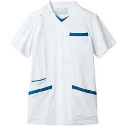 スクラブ(兼用・半袖) LL 白/ターコイズ 72-1374