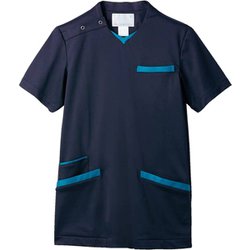 スクラブ（兼用・半袖） LL ダークネイビー/ターコイズ 72-1383