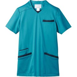 スクラブ（兼用・半袖） M ターコイズ/ネイビー 72-1384