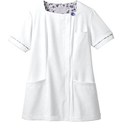 ナースジャケット（レディス・半袖） LL オフホワイト×バイオレット LW812-16