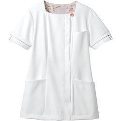 ナースジャケット（レディス・半袖） 3L オフホワイト×ピンク LW812-12