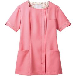 ナースジャケット（レディス・半袖） LL ローズ×ピンク LW812-22