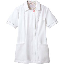 ナースジャケット（レディス・半袖） M オフホワイト×ピンク LW811-12