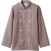 コックコート(兼用・長袖) L 茶チェック 6-493
