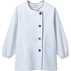 調理衣 レディス 長袖 LL サックス/紺 1-047