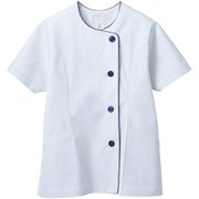 調理衣 レディス 半袖 M サックス/紺 1-048