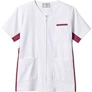 スクラブ(男女兼用・半袖) M 白/バーガンディ 72-642