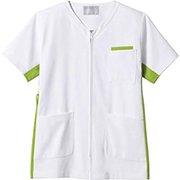 スクラブ(男女兼用・半袖) M 白/グリーン 72-644