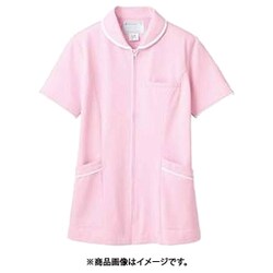 ナースジャケット（レディス・半袖） M ピンク/白 73-1564