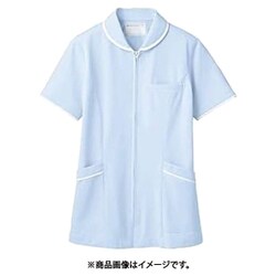 ナースジャケット（レディス・半袖） L サックス/白 73-1566