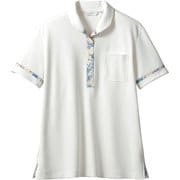 ニットシャツ(レディス・半袖) 3L オフホワイト×ブルー LW201-13