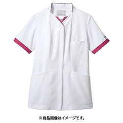 ナースジャケット（レディス・半袖） S 白×バーガンディ PP302-18