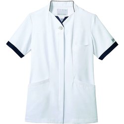 ナースジャケット（レディス・半袖） 4L 白×ネイビー PP302-19