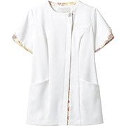 ナースジャケット（レディス・半袖） 3L オフホワイト×ピンク LW802-12
