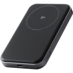 マグネット式 モバイルバッテリー Qi2 ワイヤレス充電 / USB充電 両対応 5000mAh 最大15W PSE適合 ケーブル付属 ブラック DE-C68-5000BK
