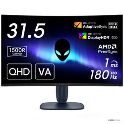 Dell Alienware ゲーミングモニター 曲面 31.5型/無輝点3年保証/QHD/VA/DP1.4x1、HDMI2.1x2/高さ調整/VESA DisplayHDR 400 AW3225DM-R