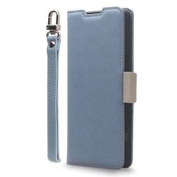 CR_X17CSPLNA_AG [Xperia 1 VII 対応 ケース 手帳型 カード 収納 ストラップ スタンド 付 スマホケース 合成 皮 革 デニム 携帯ケース NU アリスブルー×グレージュ]