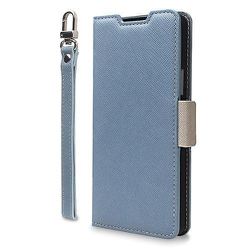 CR_AW5CSPLNA_AG [AQUOS wish5 対応 ケース 手帳型 カード 収納 ストラップ スタンド 付 スマホケース 合成 皮 革 デニム 携帯ケース NU アリスブルー×グレージュ]