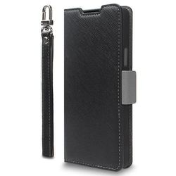 CR_AW5CSPLNA_BN [AQUOS wish5 対応 ケース 手帳型 カード 収納 ストラップ スタンド 付 スマホケース 合成 皮 革 デニム 携帯ケース NU ブラック×ニュートラルグレー]
