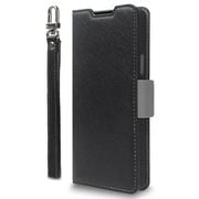 CR_AW5CSPLNA_BN [AQUOS wish5 対応 ケース 手帳型 カード 収納 ストラップ スタンド 付 スマホケース 合成 皮 革 デニム 携帯ケース NU ブラック×ニュートラルグレー]