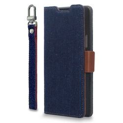 CR_AW5CSPLNA_ID [AQUOS wish5 対応 ケース 手帳型 カード 収納 ストラップ スタンド 付 スマホケース 合成 皮 革 デニム 携帯ケース NU インディゴ]