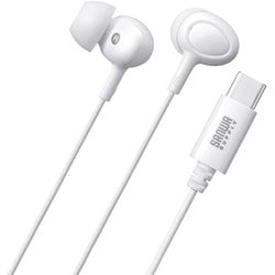 USB Type-C イヤホンマイク カナル型 有線 手元スイッチ ケーブル長1.2m 無指向性 ホワイト MM-HSTC04W