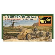 DR6250DX 1/35 WW.II ドイツ軍 7.5cm対戦車砲Pak40 後期型 アンツィオ 1944 降下猟兵/アルミ砲身/3Dプリントマズルブレーキ/エッチング防楯/赤外線暗視装置/ボーナスホイール付属 豪華セット [組立式プラスチックモデル]