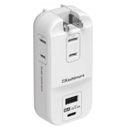 USB付電源タップ AC×3/USB-C×1/USB-A×1 リバーシブルUSB 自動識別IC搭載 プラグ収納 ホワイト AC-066