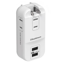 USB付電源タップ AC×3/USB-A×2 リバーシブルUSB 自動識別IC搭載 180度回転スイングプラグ ホワイト AC-067