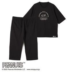 AOKI＆PEANUTSコラボ AOKI疲労回復ウェア・リカバリーケアプラス プレミアム ゆったり五分袖Tシャツ＆七分丈パンツ コットンブレンド ユニセックス（黒/M） APT25S16R