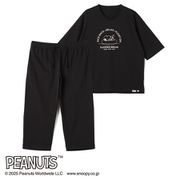AOKI&PEANUTSコラボ AOKI疲労回復ウェア・リカバリーケアプラス プレミアム ゆったり五分袖Tシャツ&七分丈パンツ コットンブレンド ユニセックス(黒/M) APT25S16R