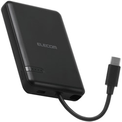 モバイルバッテリー 5000mAh USB-Cケーブル一体型 PSE適合 機内持ち込み可 ブラック DE-C62-5000BK