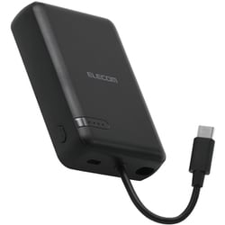 モバイルバッテリー 10000mAh USB-Cケーブル一体型 PSE適合 機内持ち込み可 ブラック DE-C63-10000BK