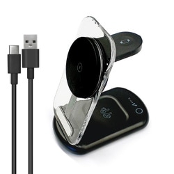 コンパクト 3in1 ワイヤレス充電ステーション 3台 まとめて 同時充電 AWJ-3MG2 BK