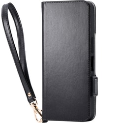 PM-S251PLFY4BK [AQUOS wish5 （SH-52F） ケース レザー 手帳型 マグネット フラップ 衝撃吸収 スタンド機能付 ハンドストラップ付 ブラック]