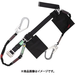 胴ベルト型墜落制止用器具（伸縮タイプ）補助ロープ2丁掛け仕様 ノビロン+伸縮式補助ロープ（BK） 黒 Sサイズ ベルト幅50MM×長さ1100MM TB-NV-2-593-NV-BLK-BK-S-JAN-BP